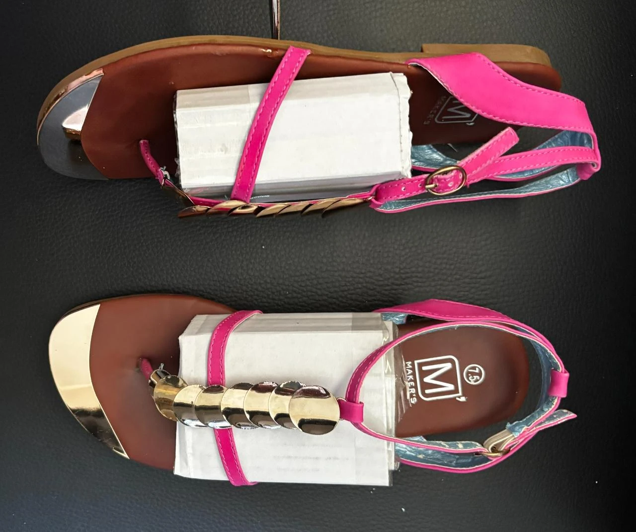 🌸 Sandalias planas con joyas Maker's rosas fuchsia y detalles dorados - Talla 7,5 /41 – photo 6